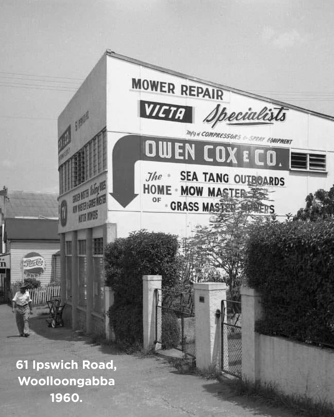 Historic COX Mowers premises at 61 Ipswich Road, Woolloongabba in 1960