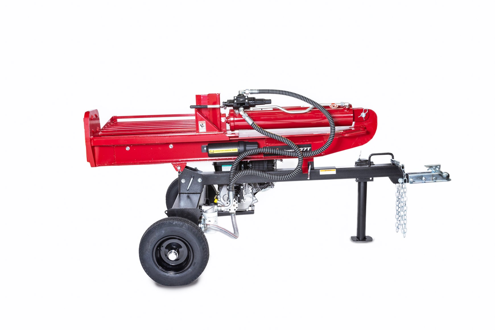 Load video: Our extensive range of manual and powered Professional Log splitters - available in 12T Man, 12T, 27T,32T and 37T are designed to split your gnarly wood chunks, branch crotches, end cuts and firewood logs with ease, ensuring maximum efficiency and optimal productivity. The manual 12T is perfect to have as a stand by on your ute’s tray and the hydraulic units range from 12T through to 37T operating both horizontally and vertically.
