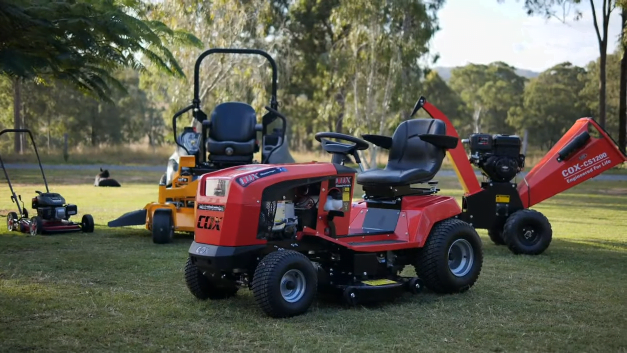 Photo of COX Mowers products, Stockman, Vertical Chipper and COX Commercial Turf One ZTR