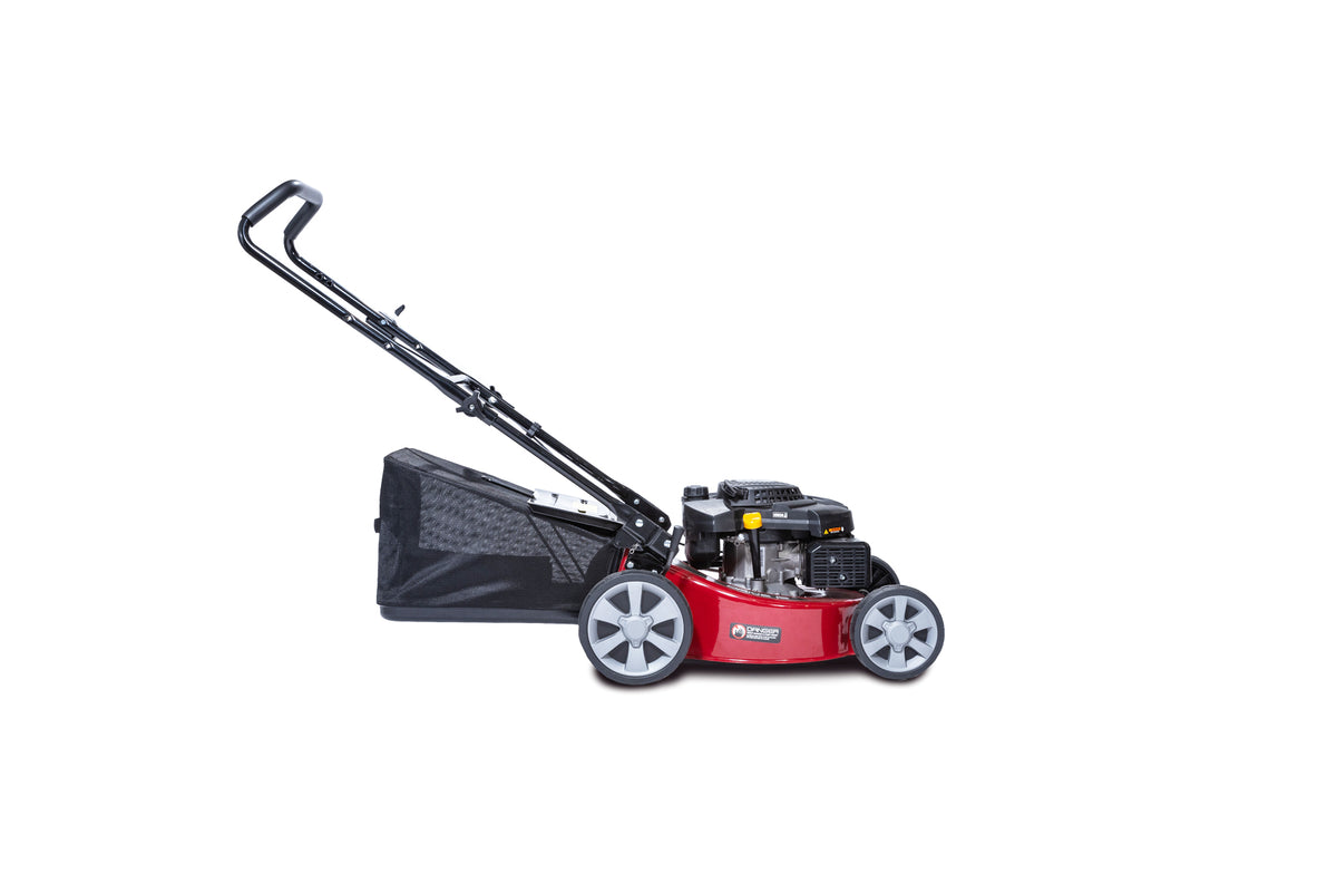 Professional Drive 19 and 21 Durable 73L Dacron rear grass catcher. 3km, 5km & 7km/h mowing speeds. Heavy duty, direct drive 3 speed gearbox/transmission. Mulching plug and bumper bar included. Extended seven stage cutting range from 20mm-80mm. 21" Die cast alloy Chassis/Cutter Housing.