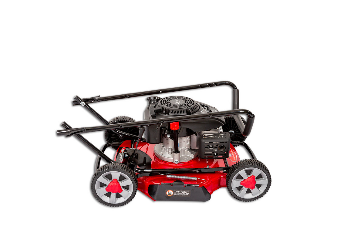 COX Utility 21 Workhorse side profile photo with handles folded to show how compact this mower is