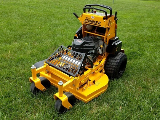 Load video: COX Commercial Mowers The Stander® B Stand on mower front/side profile photo