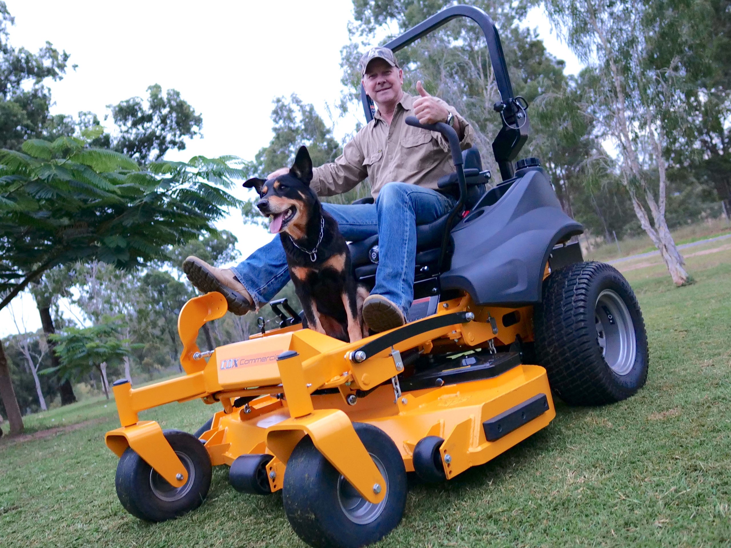 Load video: COX Turf One ZTR Photo which includes Mark Larkham and his dog Jock!